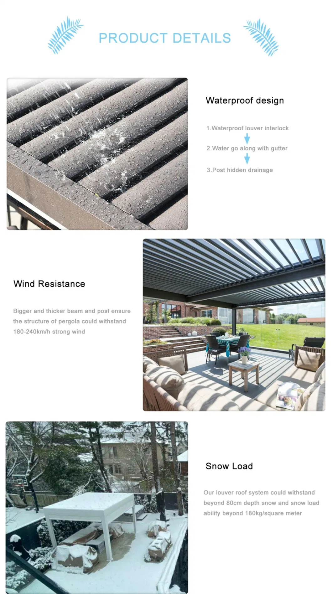 Outdoor Living Waterproof Electric Furniture Customization Louver System Awning Snowproof Luxury Pergola SPA Tent Bioclimatic Aluminum Gazebo